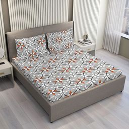 Layers Grey & Orange Geometric 220 TC King Bedsheet with 2 Pillow Covers-14