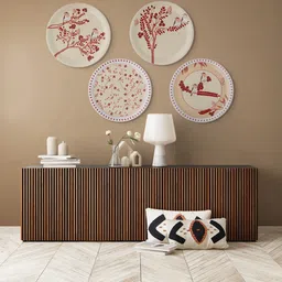 nestroots Cream Colored & Brown 4 Pieces Printed Ceramic Wall Decors-10