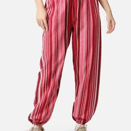 Popwings Women Striped Relaxed Loose Fit High-Rise Easy Wash Trousers-image-12