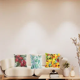 THEYAYACAFE Yellow & Green Set of 3 Floral Velvet Square Cushion Covers-image-32