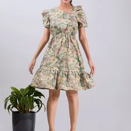 Amarasha Floral Print Flutter Sleeve Crepe Empire Dress-image-10