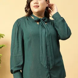 Oxolloxo Plus Size Solid Long Sleeve Tie-knot Belt Lurex Rayon Top-image-19