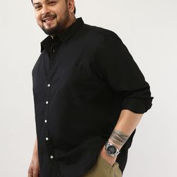 Urbano Plus Men's Black Cotton Full Sleeve Regular Fit Casual Solid Shirt-image-77