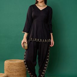 Noh.Voh - SASSAFRAS Kids Girls Mirror Work Panelled A-Line Kurti with Dhoti Pants-picture-39
