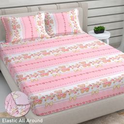 Myntra Elegant Homes Pink & White Printed 300 TC Fitted King Bedsheet Set-2.5mX2.25m-image-54