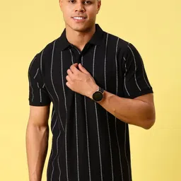 V-Mart Striped Polo Collar Cotton T-shirt-image-9