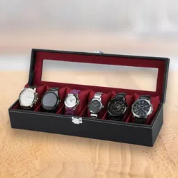 ZENWOOD Black And Red 6 Slots Watch Organiser Box-15