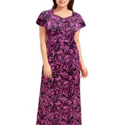 AAKARSHANA CREATION Purple Pure Cotton Maxi Printed Nightdress-image-91