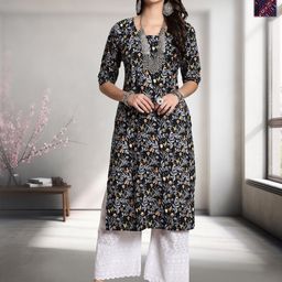 HERE&NOW Selection Of 2 Floral Printed Round Neck Straight Kurtas-picture-31
