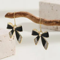 SUBHAGALANKAR Gold-Plated Artificial Stones Studded Quirky Shaped Drop Earrings-7