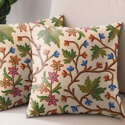 Aura White & Green 2 Pieces Floral Square Cushion Covers-picture-38