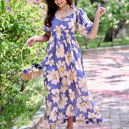 BlueRang Floral Printed Ruffled Fit & Flare Maxi Dress-image-11