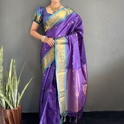 AQUILIQ Woven Design Zari Art Silk Kanjeevaram Saree-44
