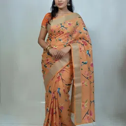 VILLE FASHION Floral Print Zari Kanjeevaram Saree-picture-30