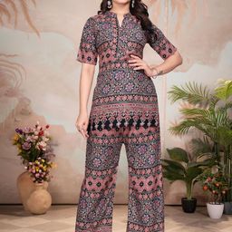 HERE&NOW Ethnic-Printed Mandarin-Collar Tunic With Palazzo Co-Ords-image-25