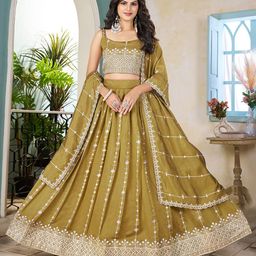 SHOPGARB Embroidered Thread Work Semi-Stitched Lehenga & Unstitched Blouse With Dupatta-image-90