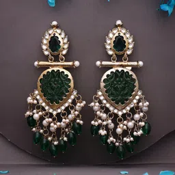 Anouk Gold-Plated Kundan Studded & Pearls Beaded Teardrop Shaped Drop Earrings image 2