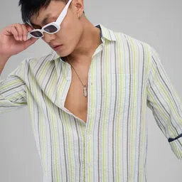 VASTRADO Men Classic Cutaway Collar Multi Striped Cotton Slim Fit Casual Shirt-image-65