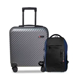 SWISS MILITARY Set Of 2 Dusky Textured Hard-Sided Cabin Luggage Trolley & Backpack Bag-15