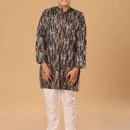 The Mini Trunk Boys Abstract Printed Mandarin Collar Straight Kurta With Trousers-23
