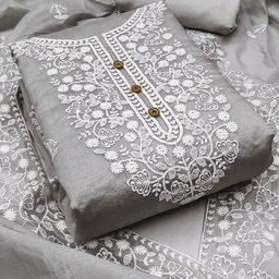 PeachmodeFloral Embroidered Chanderi Cotton Unstitched Dress Material-image-79