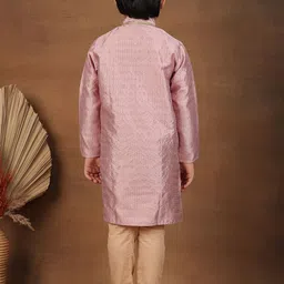 Superminis Boys Self Design Textured Regular Straight Zari Pure Silk Kurta Set image 2