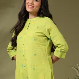 Anouk Floral Woven Design Mandarin Collar Straight Cotton Kurta-40