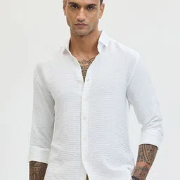 Snitch Men Spread Collar Textured Casual Shirt-image-20