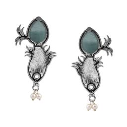 PUJVI Silver-Plated Artificial Stones Studded Teardrop Shaped Drop Earrings image 3
