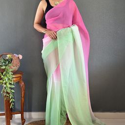 FLOURIOUS Ombre Dyed Organza Saree-image-90