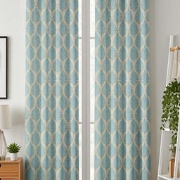 AADI TRADERS Set of 2 Blue And Beige Ethnic Motifs Printed Long Door Curtains-23