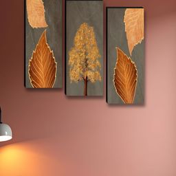 Aura Grey & Brown 3 Pieces Tree & Leafs Wall Paintings-2