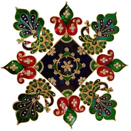 Kala Samarpan Red & Green Peacock Shaped Rangoli Sticker With Centerpiece-55