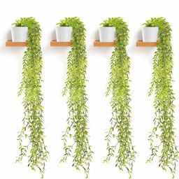 Kuber Industries White 4 Pieces Hanging Artificial Plant With Pot-50