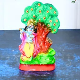 PujaNPujari Red & Green Krishna With Flute Religious Idol Showpiece-56