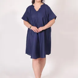 Qurvii+ Women Plus Size Mandarin Collar A-Line Dress-86