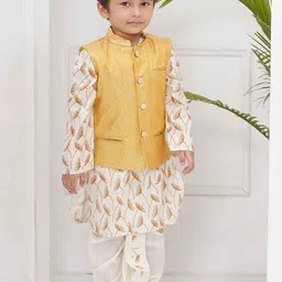 Sethukrishna Boys Floral Printed Band Collar Kurta With Dhoti Pant & Nehru Jacket-30