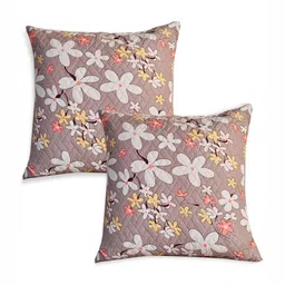 HOKIPO Brown & White 2 Pieces Floral Printed Square Cushion Covers-image-17