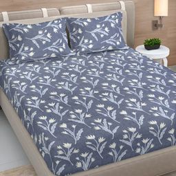 Myntra Elegant Homes Blue & White Floral 300 TC Double King Bedsheet Set-2.5mX2.25m-image-64