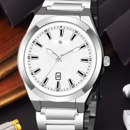 Shocknshop Men Patterned Dial & Stainless Steel Straps Analogue Watch WCH151White-43