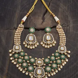 Kushal's Fashion Jewellery Kundan Stone Studded & Beaded Necklace and Earrings-picture-54