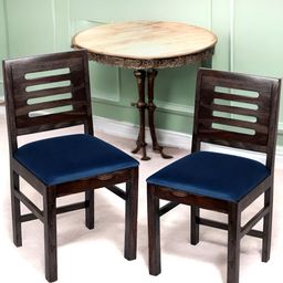 Ikiriya 2Pcs Blue & Brown Textured Wooden Dining Chairs-8
