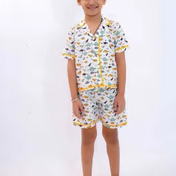 LITTLE GINNIE Boys Printed Short Sleeves Pure Cotton Shirt With Shorts-image-94