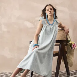 InWeave Women Solid Linen A-Line Maxi Dress-image-21