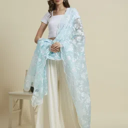 Dupatta Bazaar Printed Organza Dupatta with Thread Work image 5
