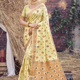 SANGAM PRINTS Woven Design Ethnic Motifs Zari Tussar Saree-image-63