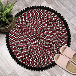 Kuber Industries Black & Red Knitted Round Cotton Anti-Skid Doormat-15