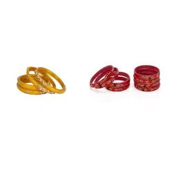 SOMIL Set of 12 Yellow Alloy Artificial Stones & Beads Bangles-image-14