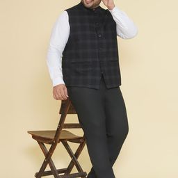 John Pride Checked Plus Size Nehru Jacket image 4