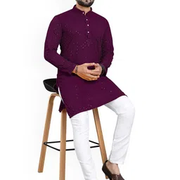 trustous Men Embroidered Regular Sequinned Kurta with Pyjamas image 5